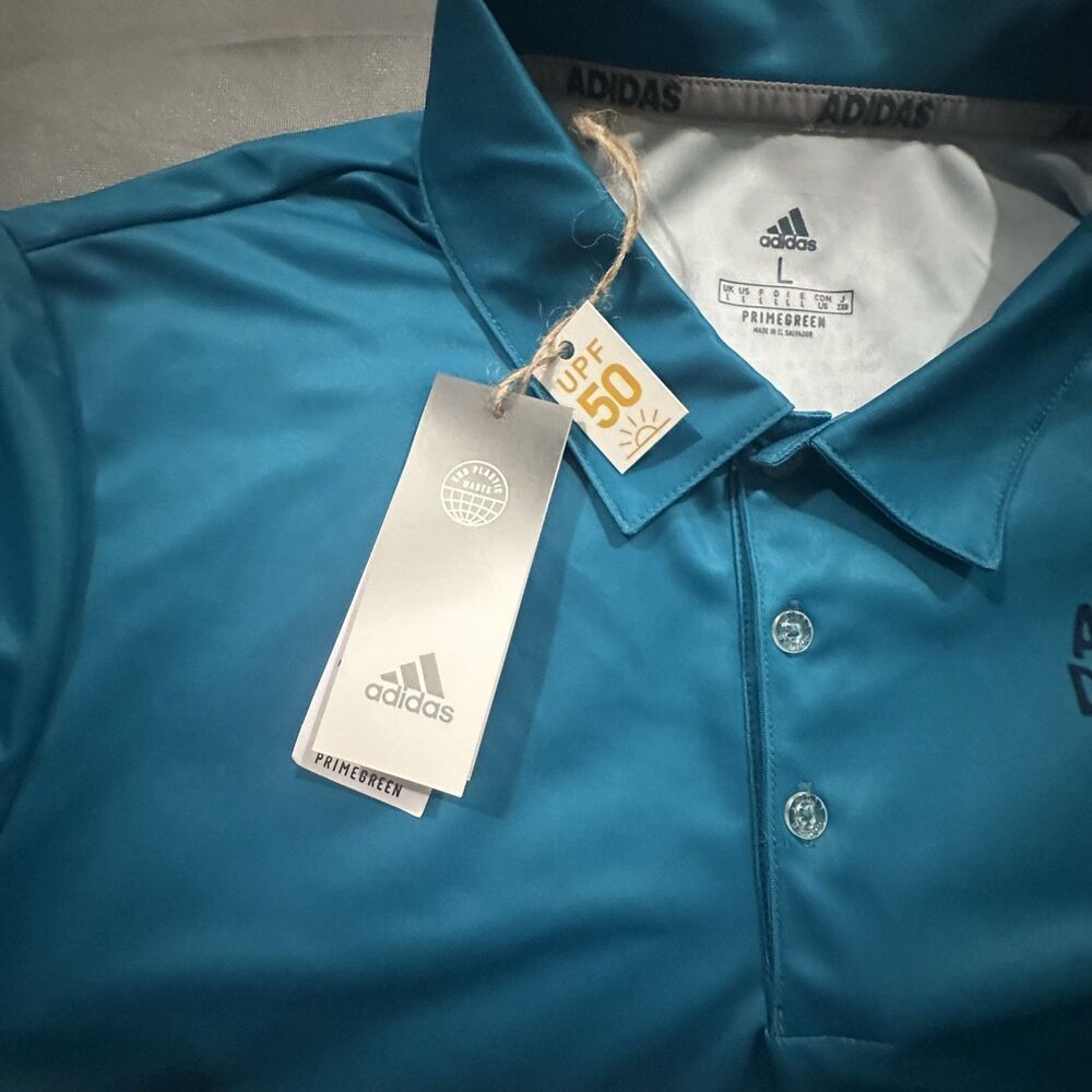 Adidas Shirt Mens Large Summer Bash Dugout Polo Button Primegreen Short Sleeve - Picture 5 of 9